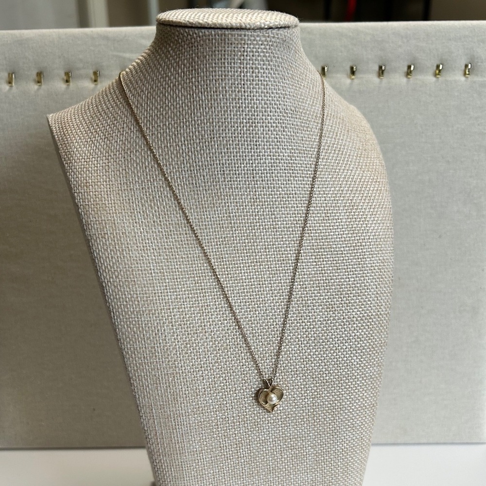 Tru-Kay 1/20 12K Gold Filled Heart Pendant Necklace Cultured Pearl 18" Vintage